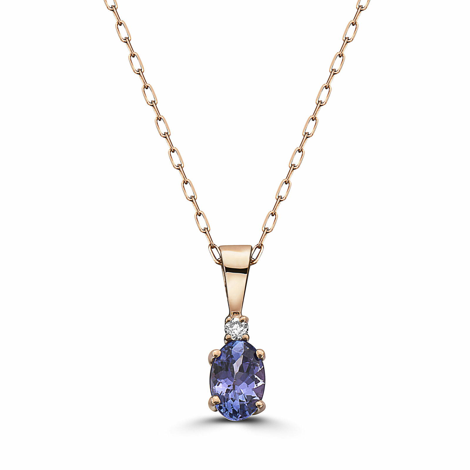 Birthstone 14K Rose Gold Tanzanite Nude Diamond 0.45 cts 18″ Pendant Necklace
