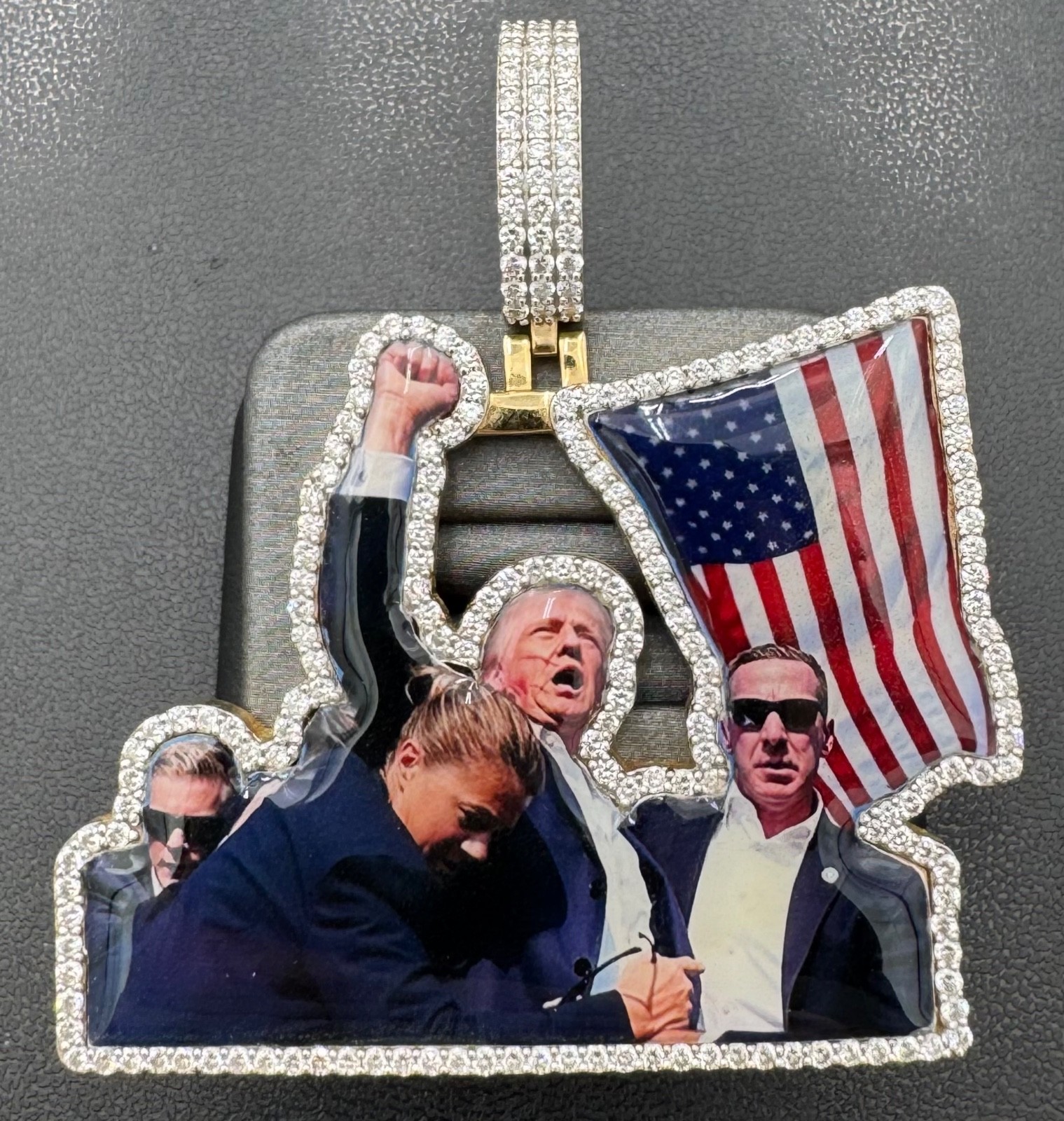 Donald Trump Fight Fight Fight 14k Yellow Gold & 2cttw Diamond Pendant 10mm Bale