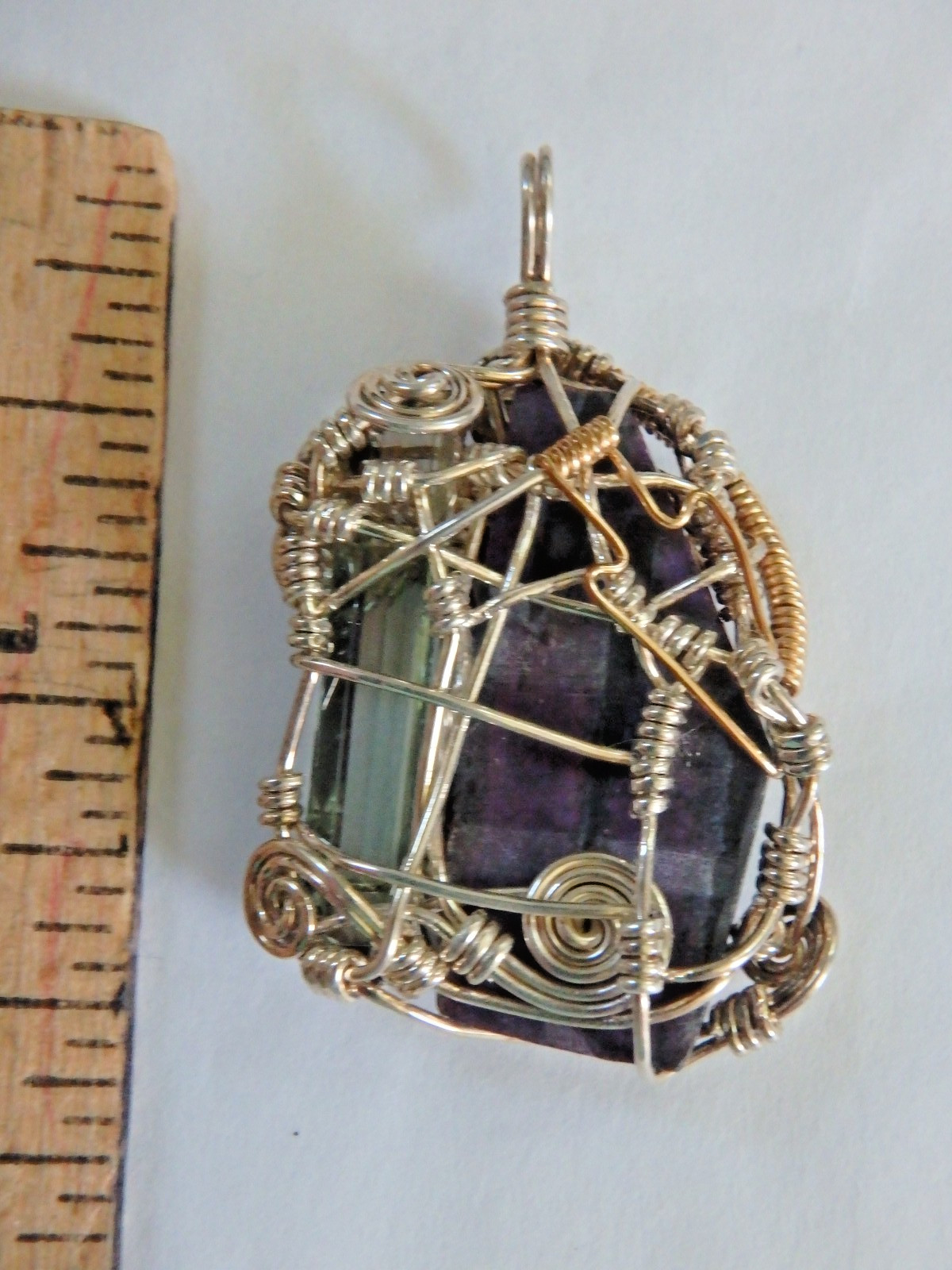 Pendant Rare Sugilite & Aqua Sterling Wire Wrapped 10.4 grams