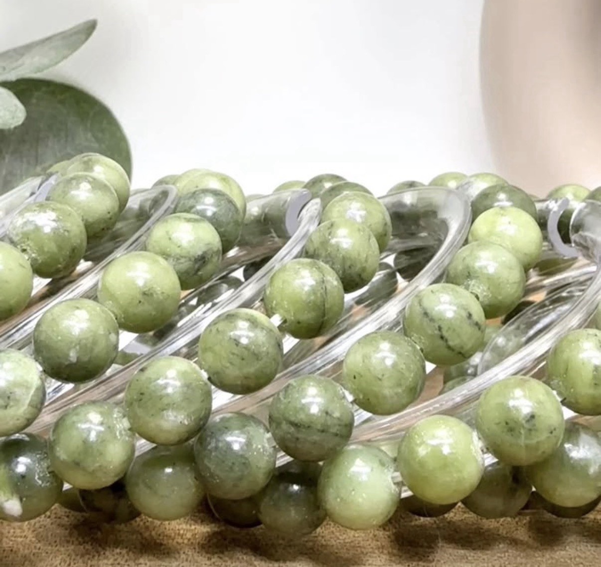 Jade Green Bead Bracelet 8.7MM Set Of 2