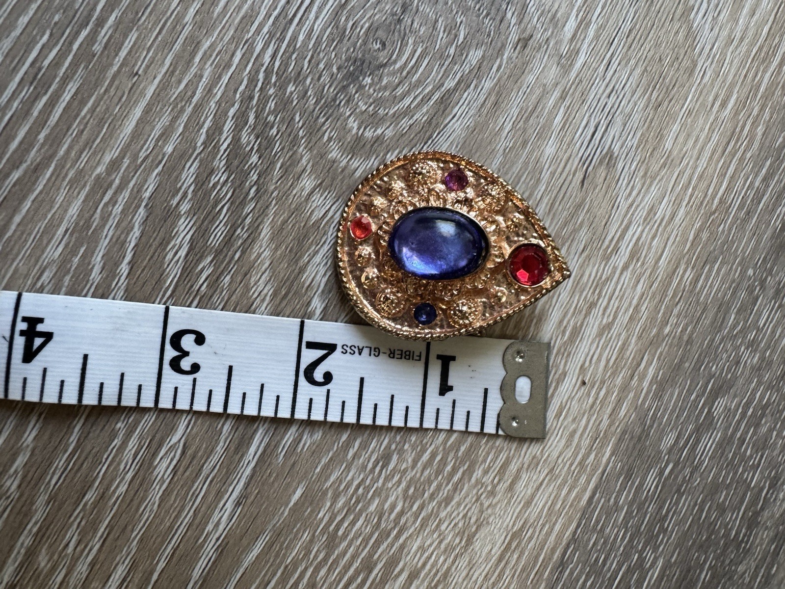 Gold Tone Teardrop Brooch 4 Cabochon Stones Blue Red Purple