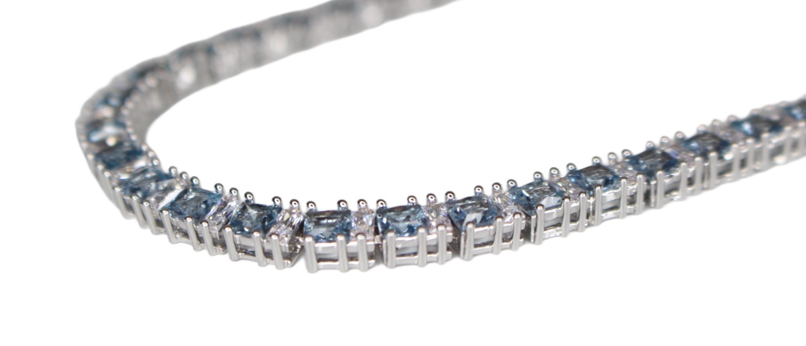4mm True Blue Tennis Chain Necklace 85ctw BAGUETTE Lab Sim VVS1 Diamond Sapphire