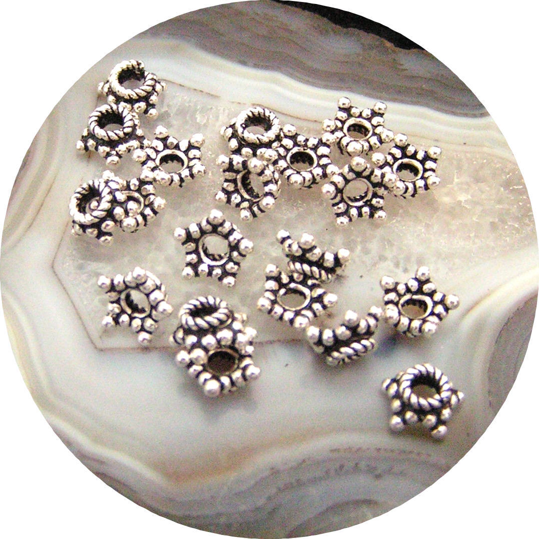 22.5″ Strand Bali Sterling Silver 5.5x3mm Star Bead Caps 742