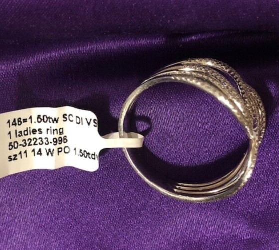 14K White Gold Diamond Cocktail Ring Curved Right Hand Natural 0.37 CT