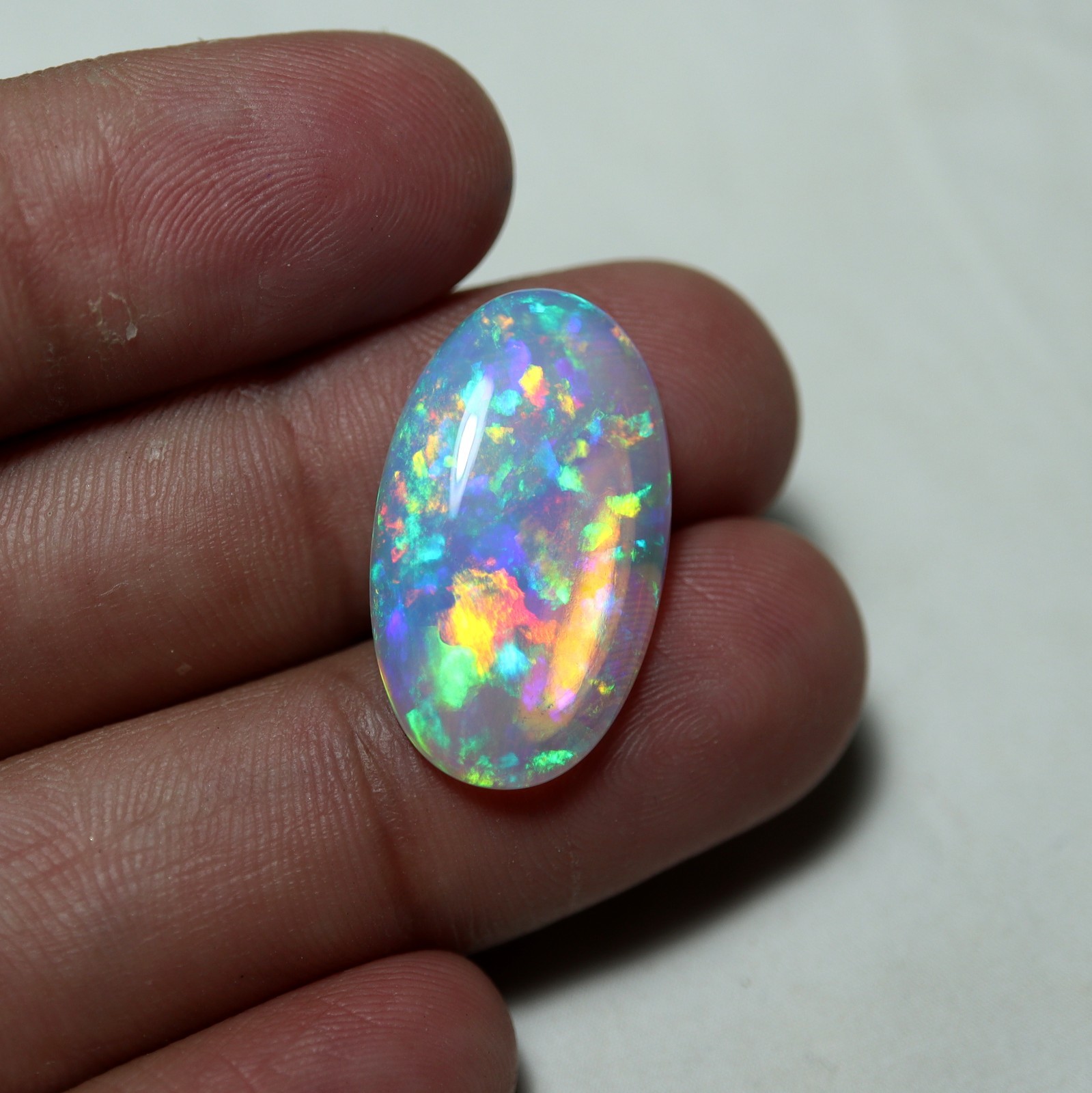 9.2Cts Natural AAA Rainbow Fire Welo Ethiopian Opal Oval Cabochon 24.7×14.5 MM