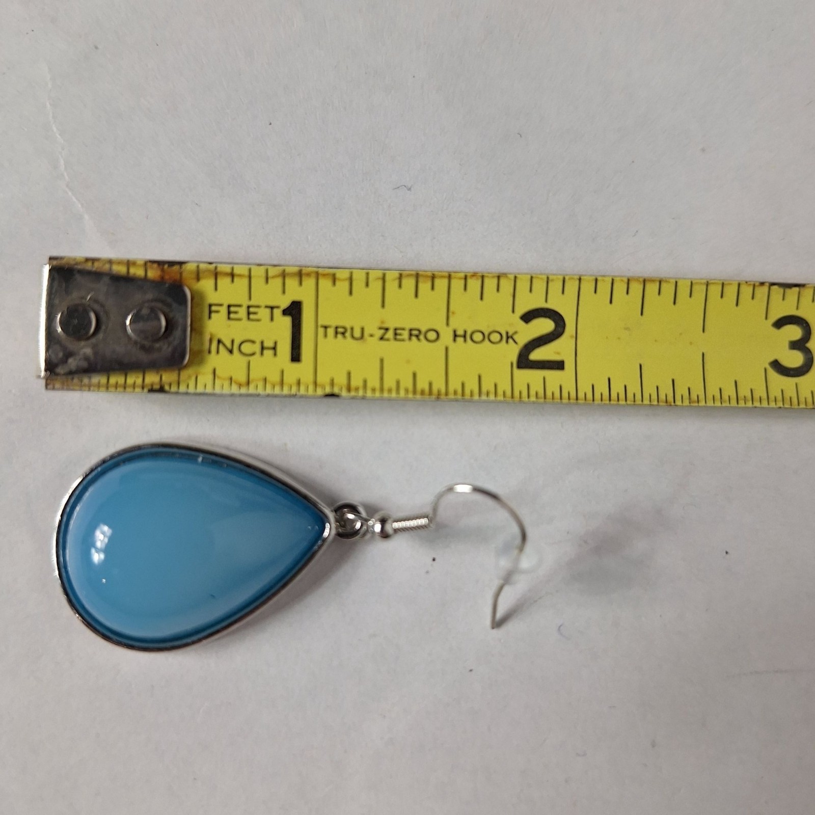 Blue Teardrop Dangle Earrings Silver Tone Coastal Beachy Boho Cabochon Jewelry
