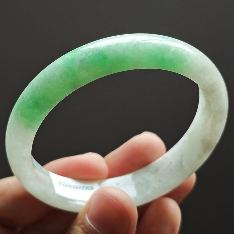 61mm Green White Emerald Icy Jadeite Jade Bracelet Bangle Burma Jade Bangle 2851