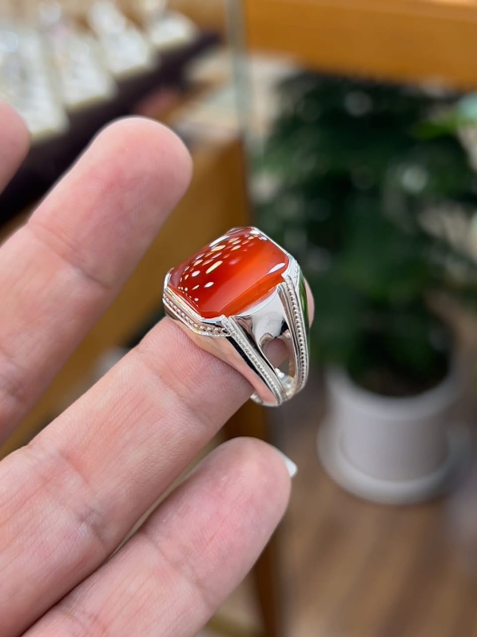 Red Agate Gemstone Silver Ring, Aqeeq Ring, Sterling Silver Handmade 925 silver