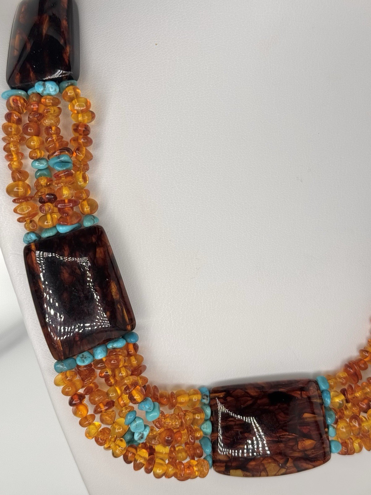 Bohemian Western Multi-Strand Beaded Statement Necklace with Amber & Turquoise