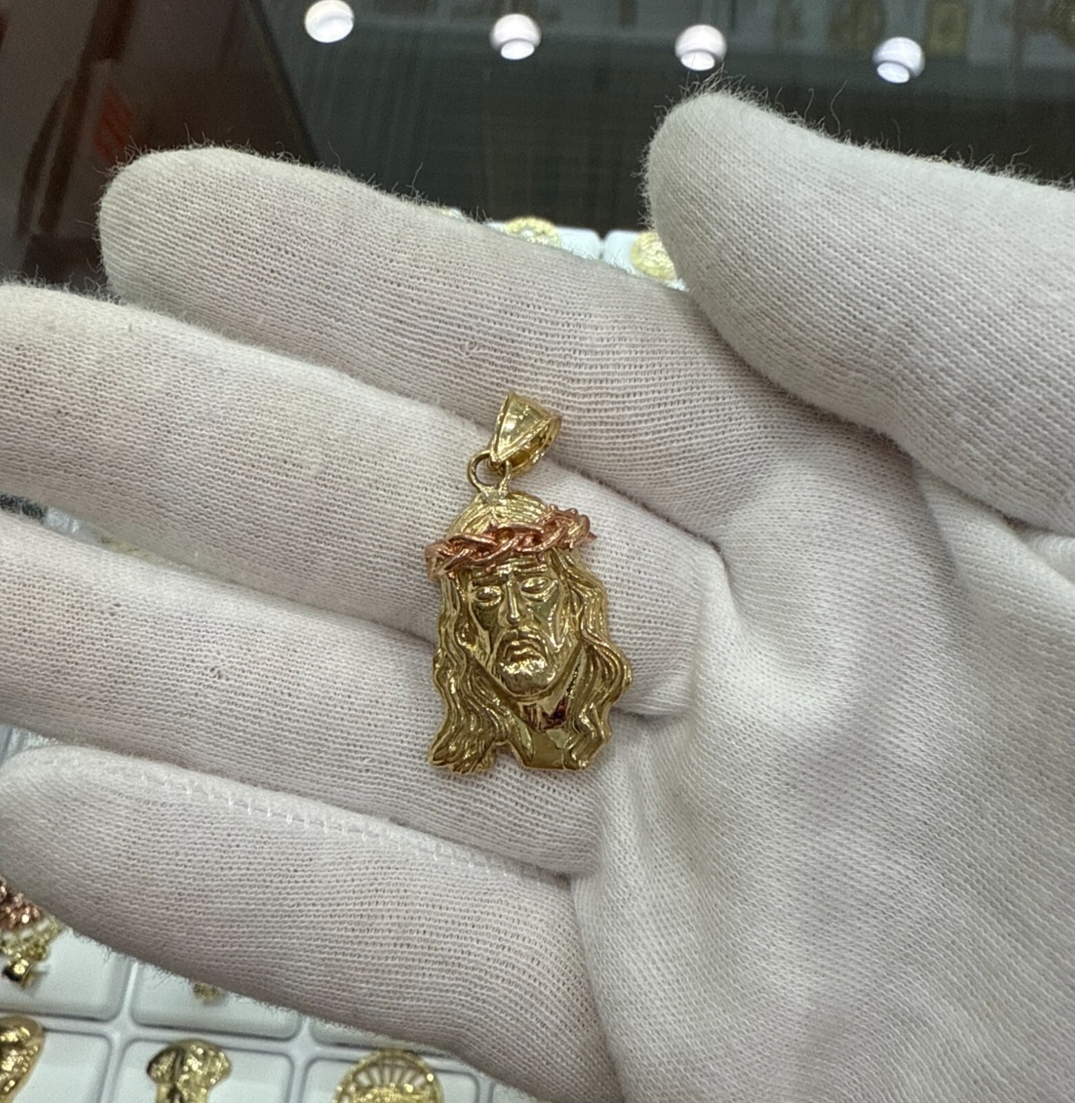 Jesus Head Pendant Mens Charm 10k Yellow Rose Gold 1.4 inch