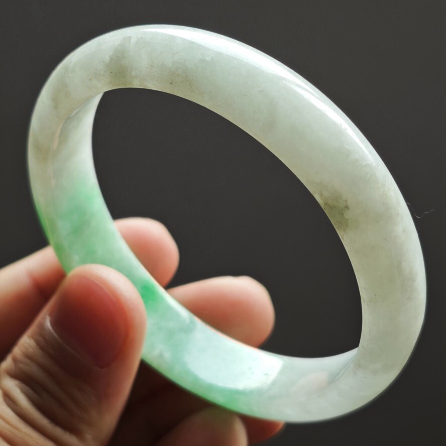 61mm Green White Emerald Icy Jadeite Jade Bracelet Bangle Burma Jade Bangle 2851