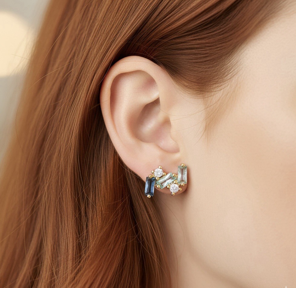 Art Deco Geometric Crystal Museum Missoma Modern Art Earrings Gold Stud CZ Boho
