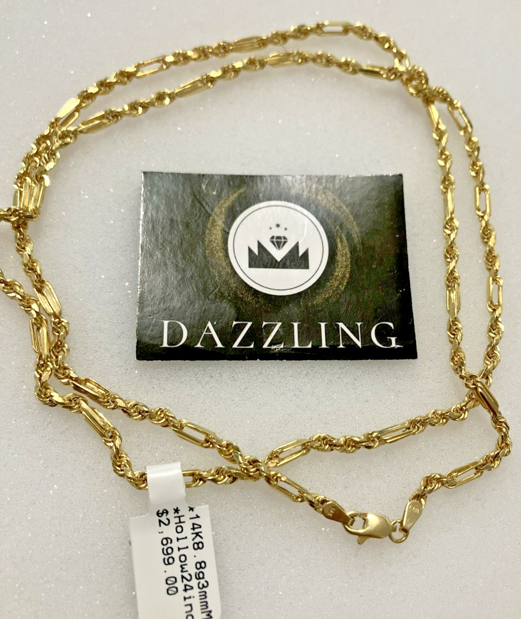 14kt Real Gold Milano-Rope Chain 8.8grams 3mm 24” Lalj Brand New with Tag. 14K
