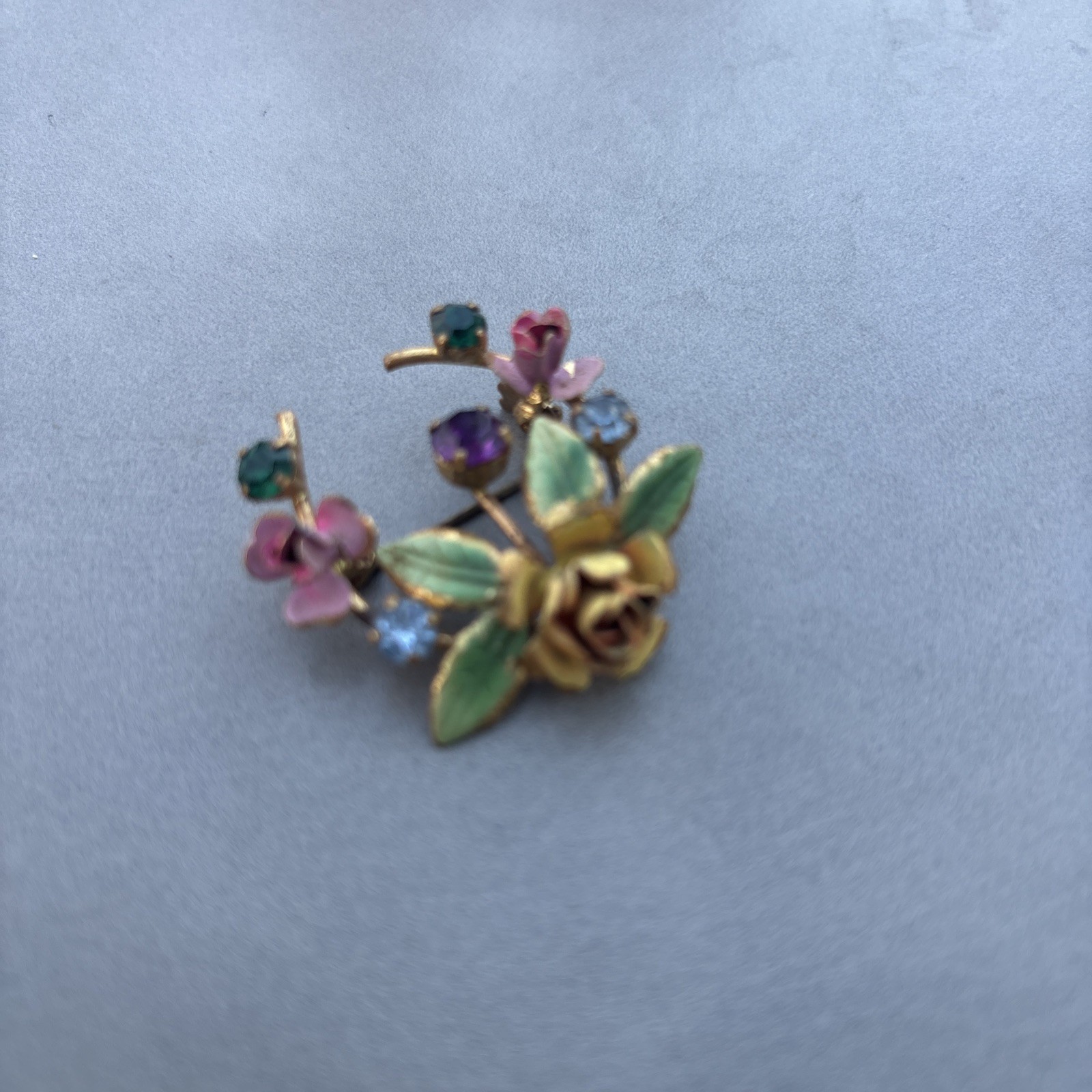 Vintage Gold Austria Flower Enamel Brooch Pin Heart Shaped