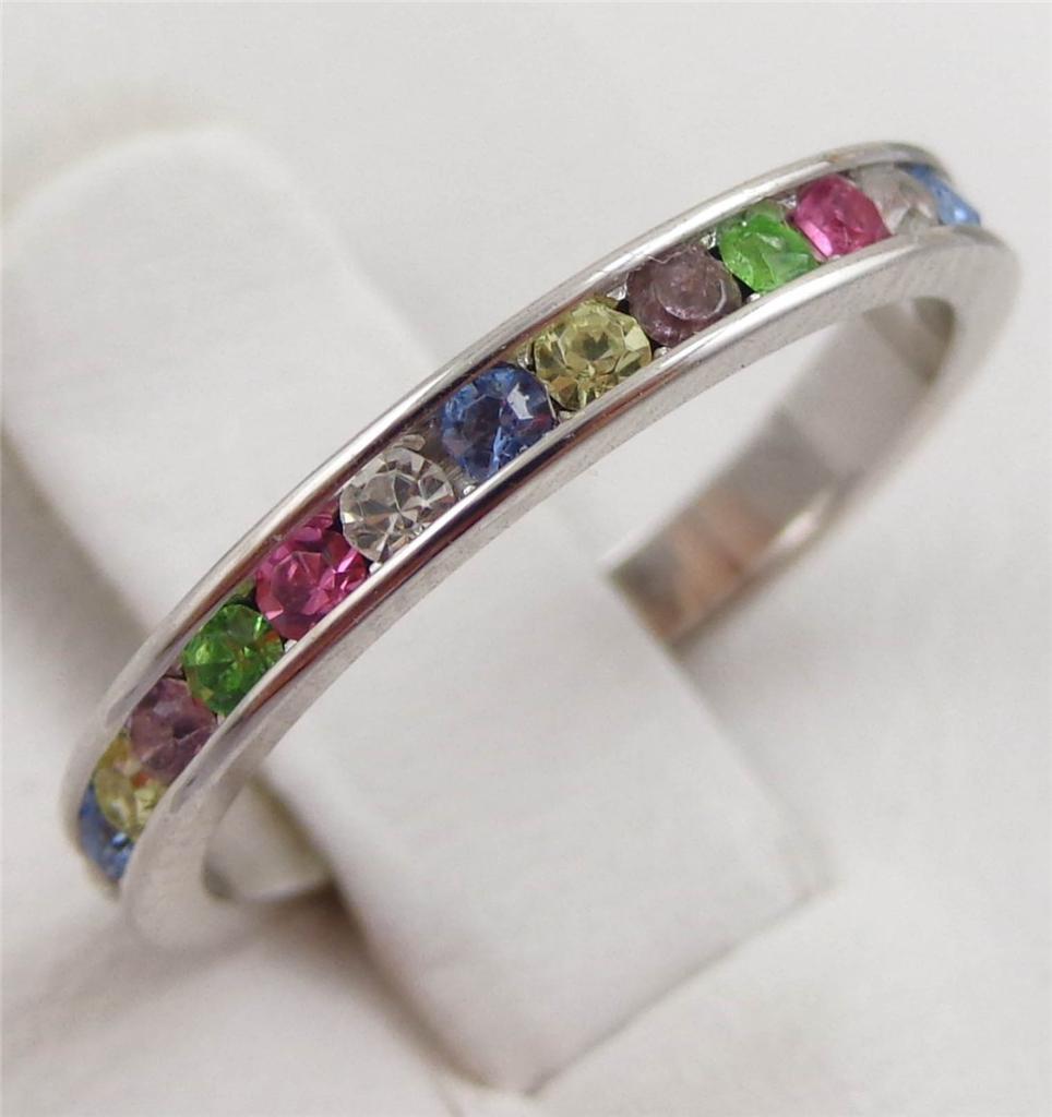 1.00cttw Channel Multi-Gem Eternity ~ 925 Sterling Silver Ring/Band ~Choose Size