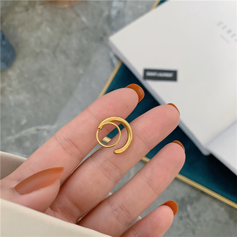 Woman 18K Gold Plated Stainless Steel Earring Stud Ear Rings Hoop Huggie Spiral