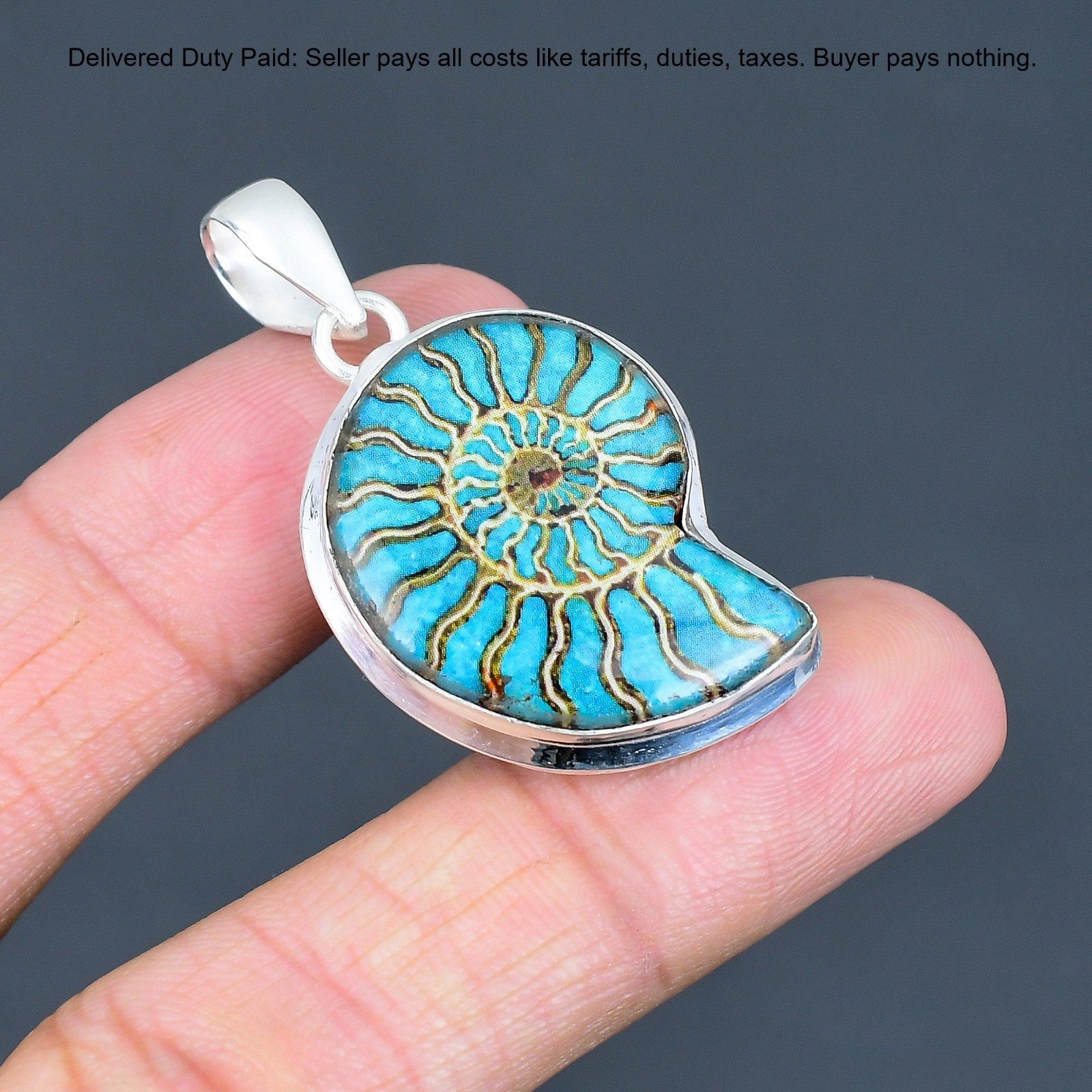 925 Sterling Silver Ammonite Opal Doublet Gemstone Anniversary Pendant Jewelry