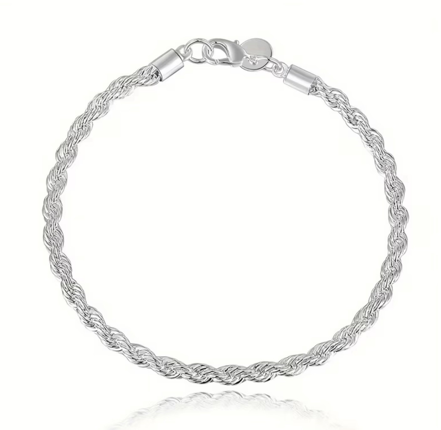 925 Sterling Silver Twisted Rope Bracelet #0018 Velvet Box Included.