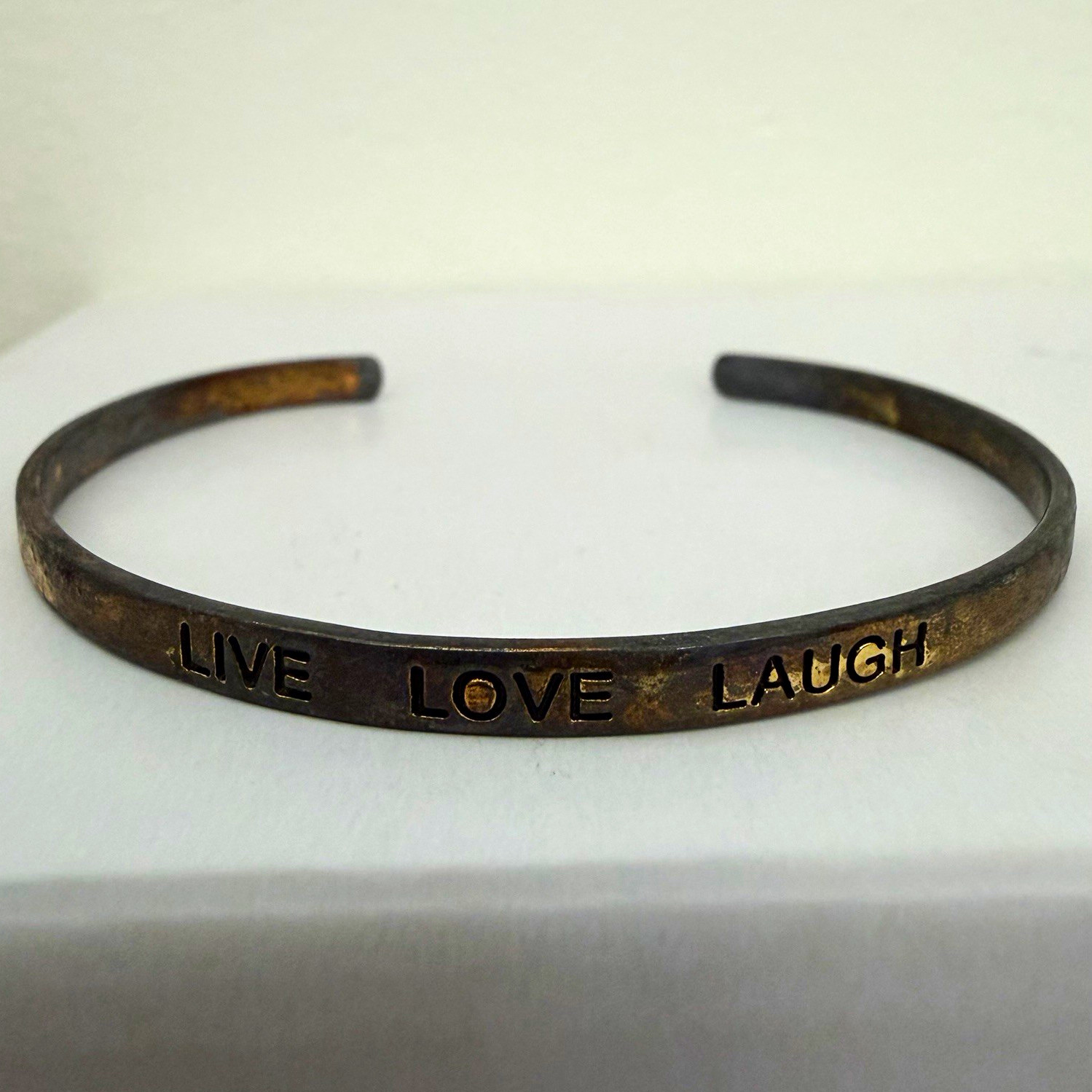 925 FAS Sterling Silver Cuff Bracelet Live Love Laugh Motto Engraved Band VTG