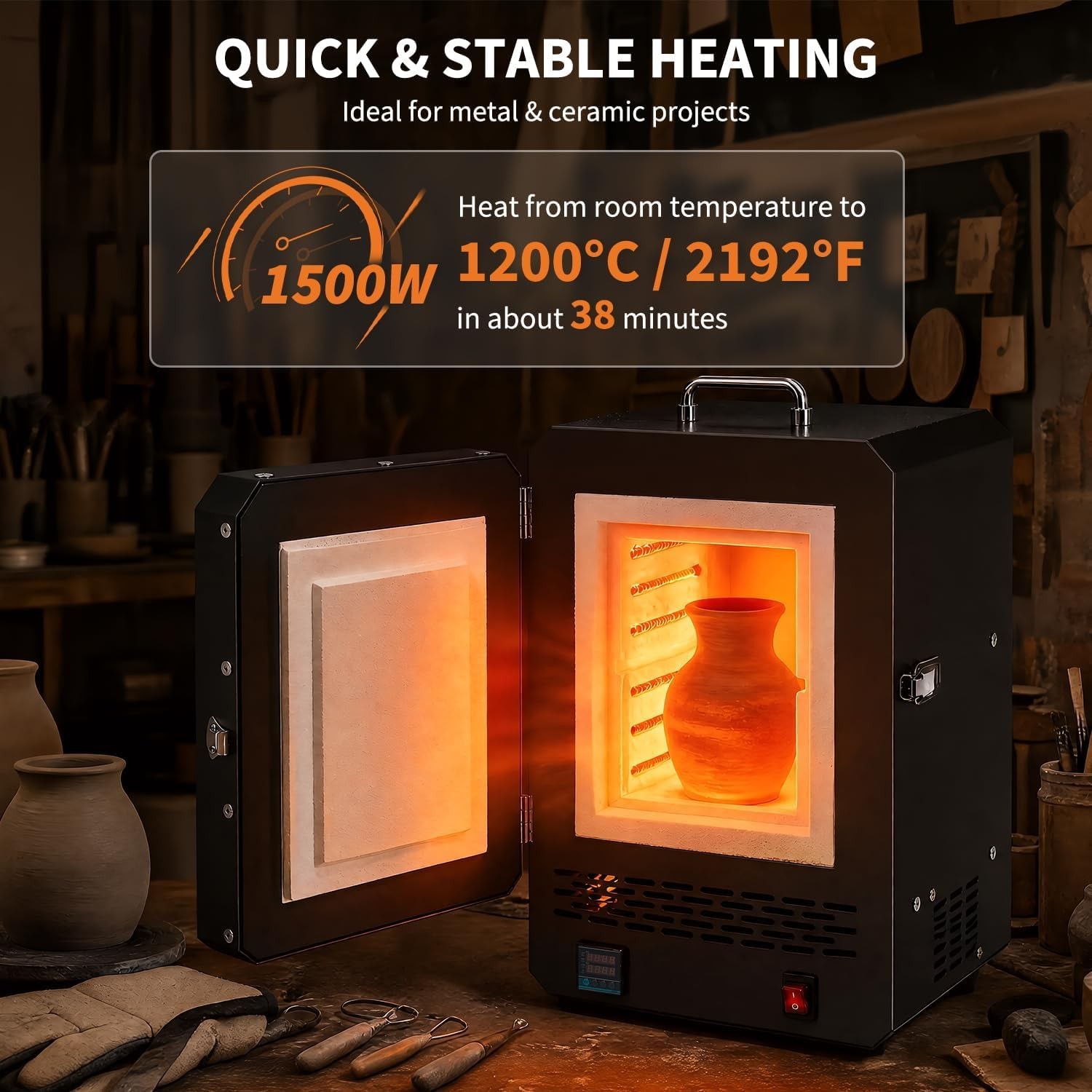 Tabletop Electric Kiln 1500W for Wax Casting Metal Melting Furnace DIY Project