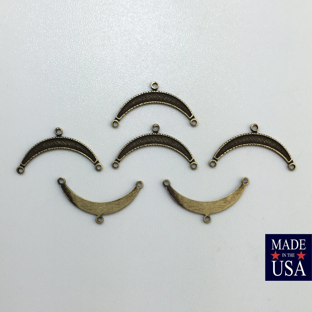 3 Loop Brass Ox Plated Small Crescent Pendant Connectors 20x10mm (6) mtl028D