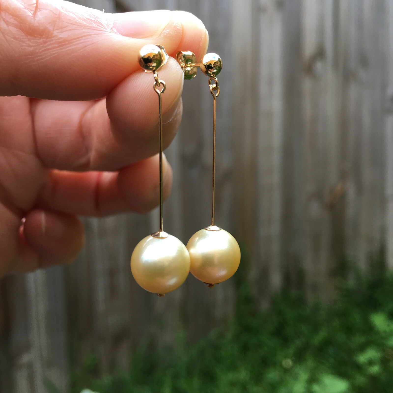9.5-10mm natural high luster Australia gold seawater Pearl 14KGF Earring 40mm #3