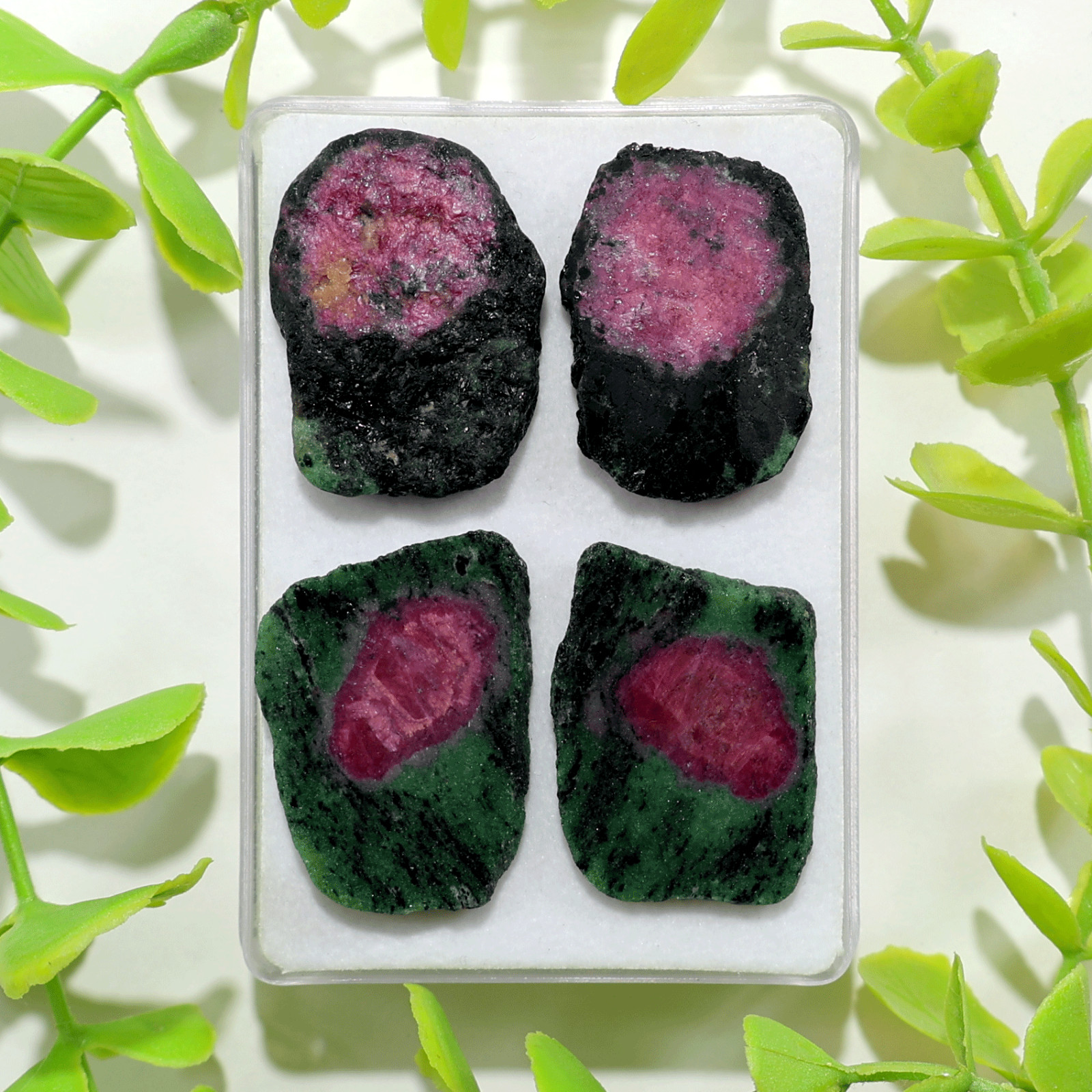 4 PC~ 2 Pairs Natural Ruby In Zoisite 32mm-35mm Matching Slices Gemstones Parcel