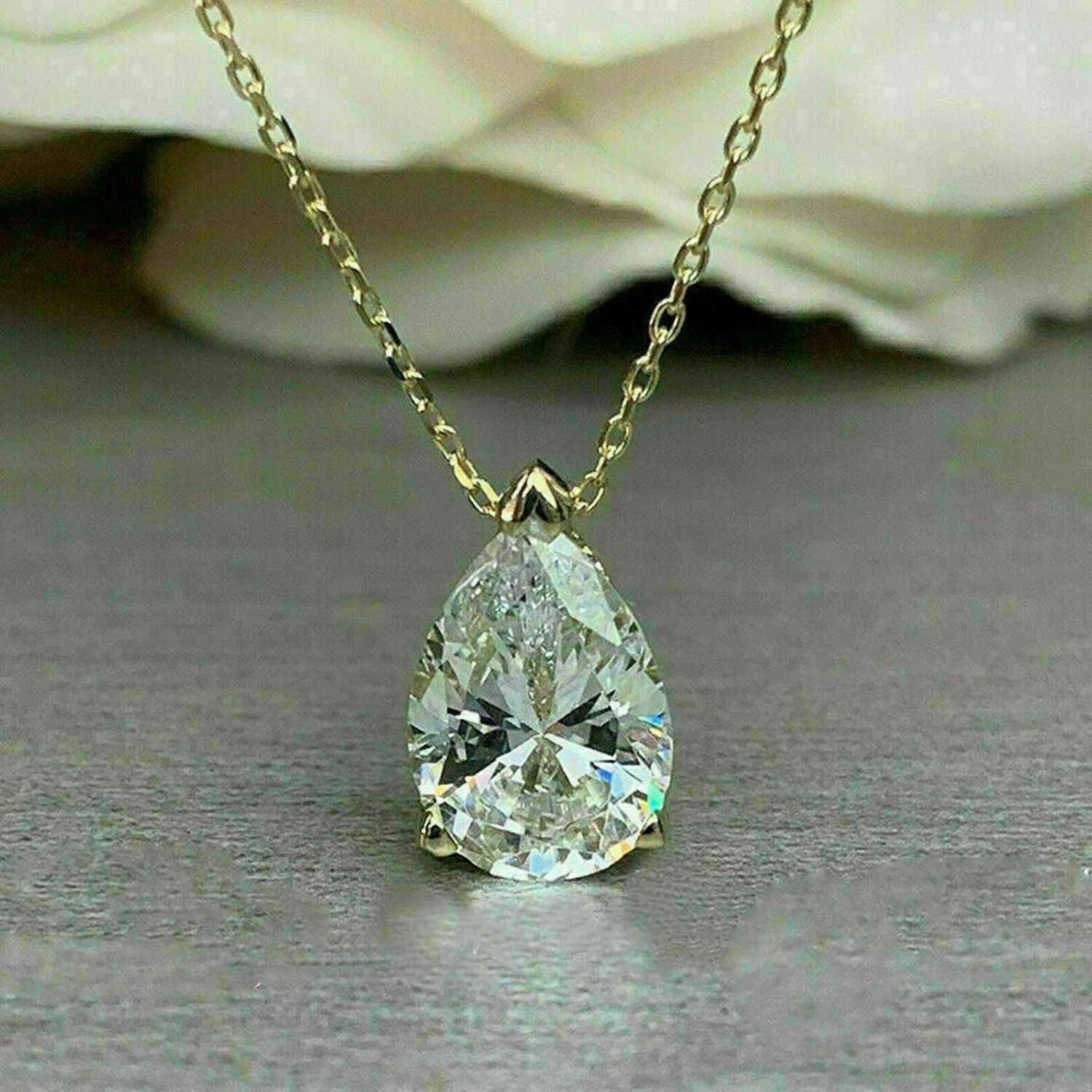 2.00Ct Pear Cut Diamond Solitaire Pendant Necklace 14k Yellow Gold Finish Chain