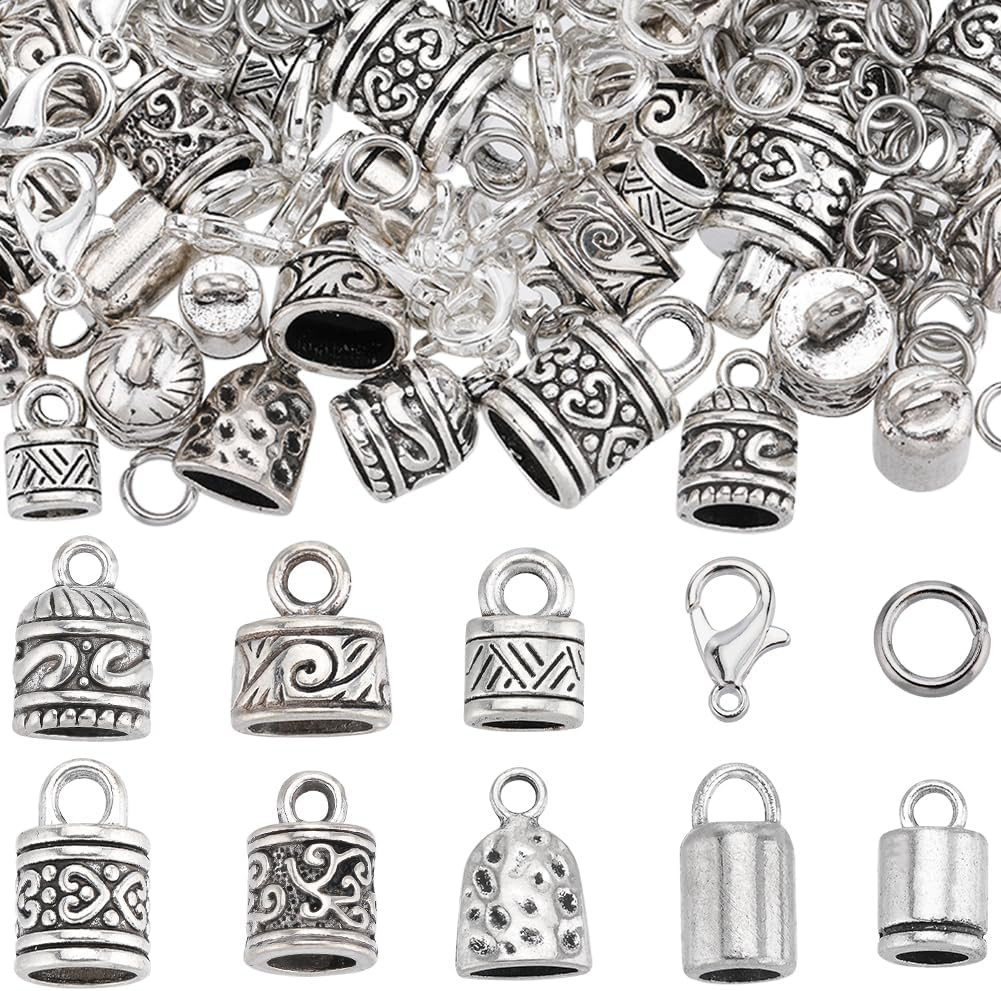 230Pcs Antique Silver Cord End Caps and Jewelry Making Supplies Kit