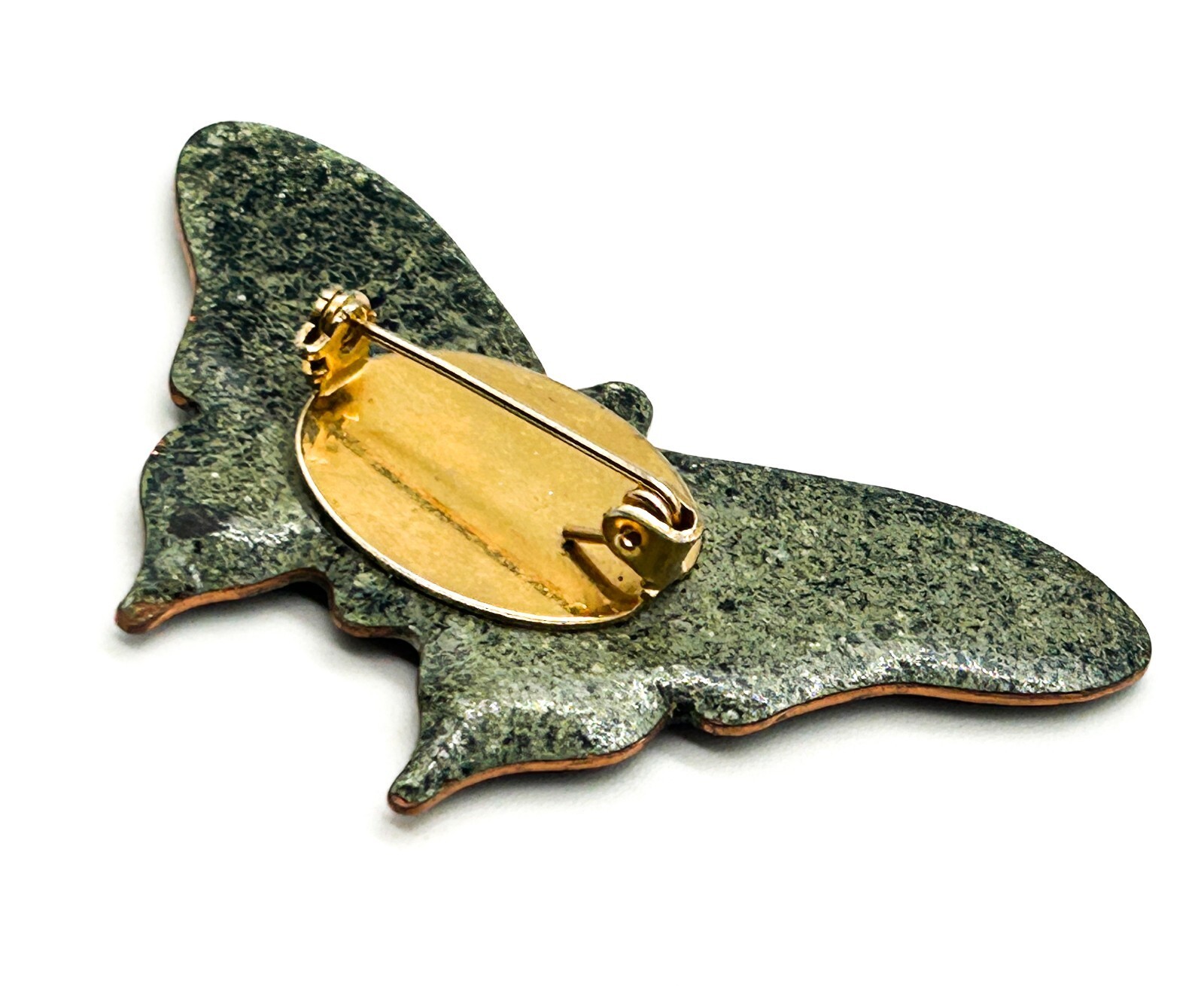 Vintage Glazed Ceramic Enamel Butterfly Brooch Amber Black Red Statement Pin