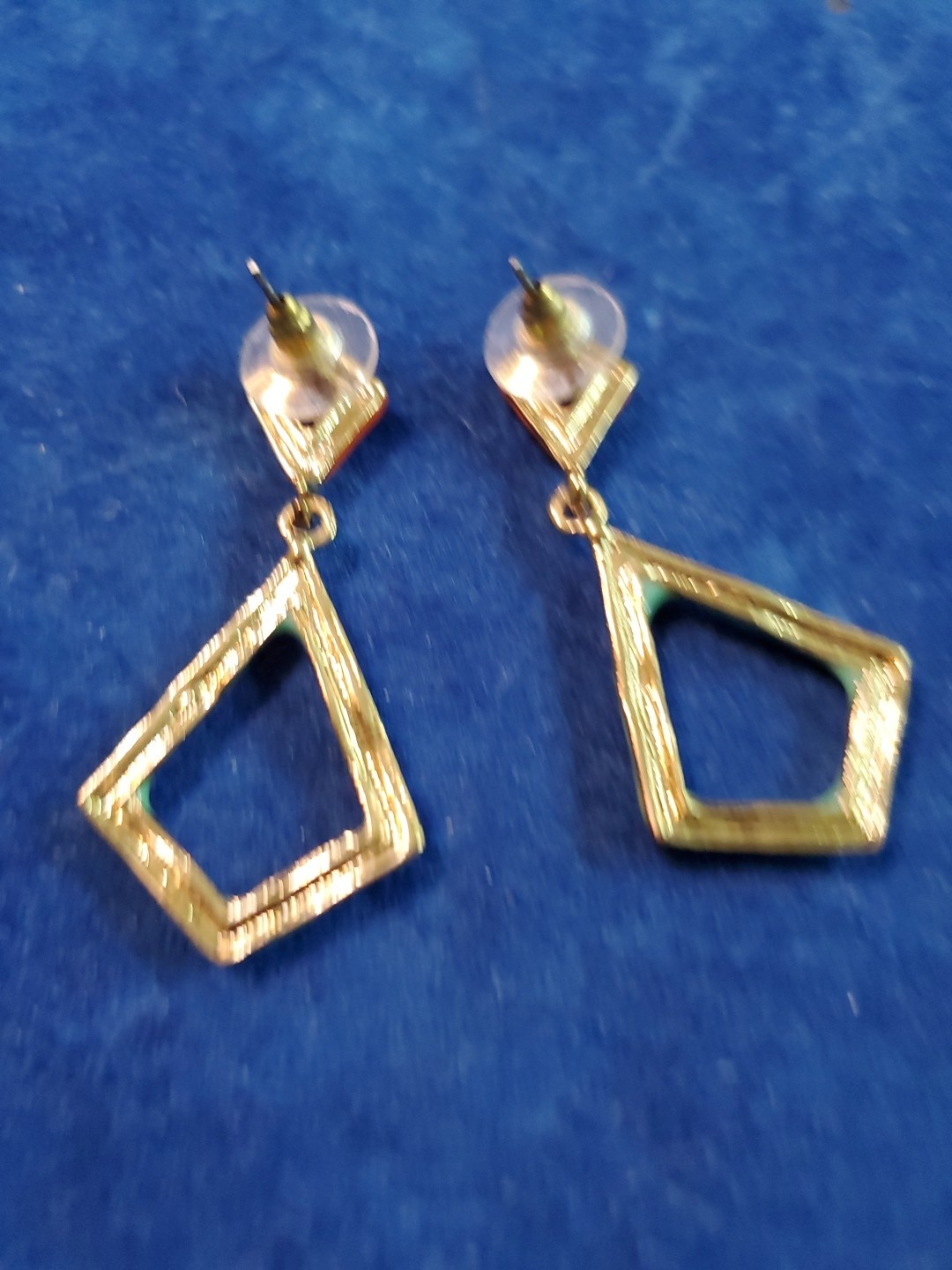 Metal And Enamel Earrings Green And Orange