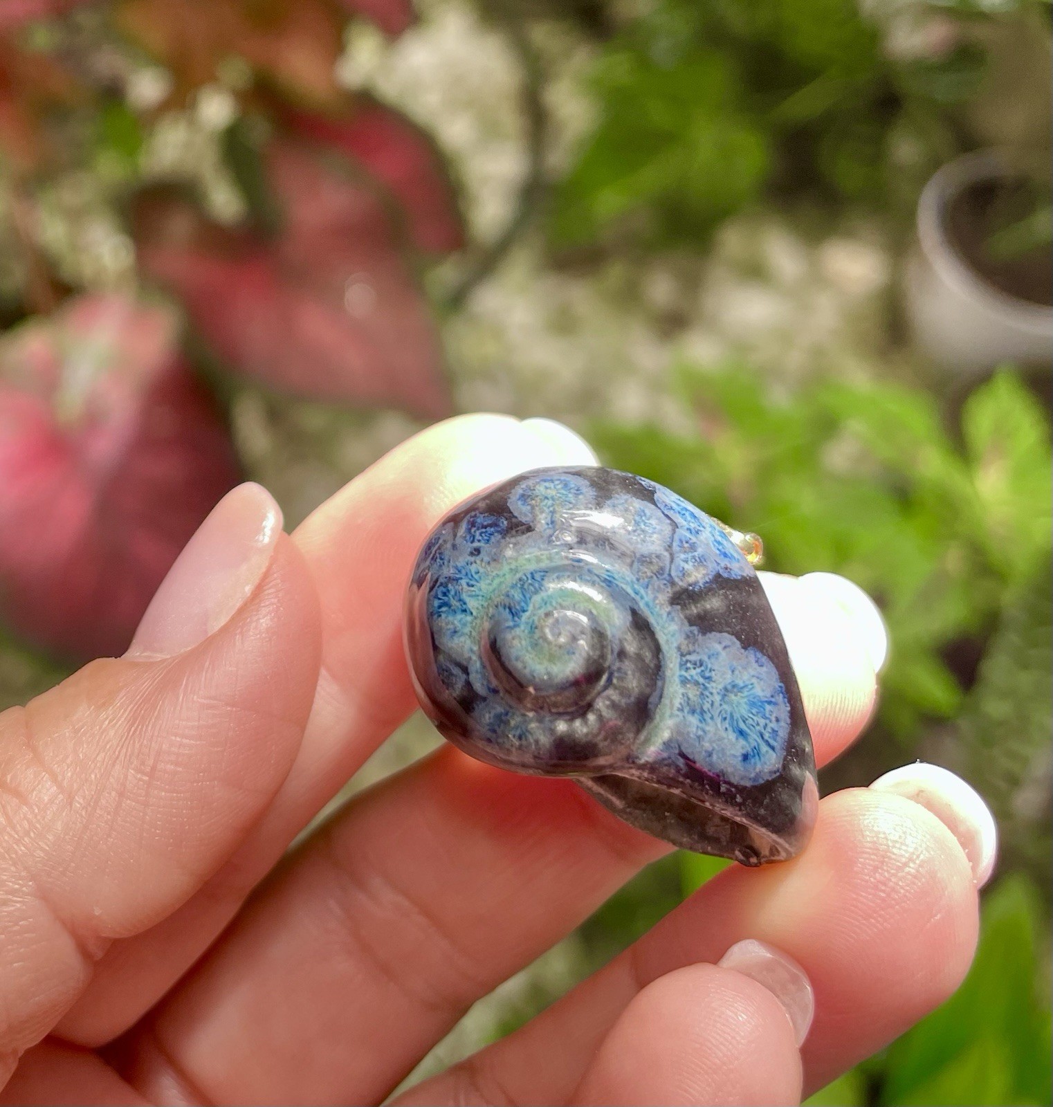 Handmade Ceramic Pendant Jewelry. Unique piece. Deep blue
