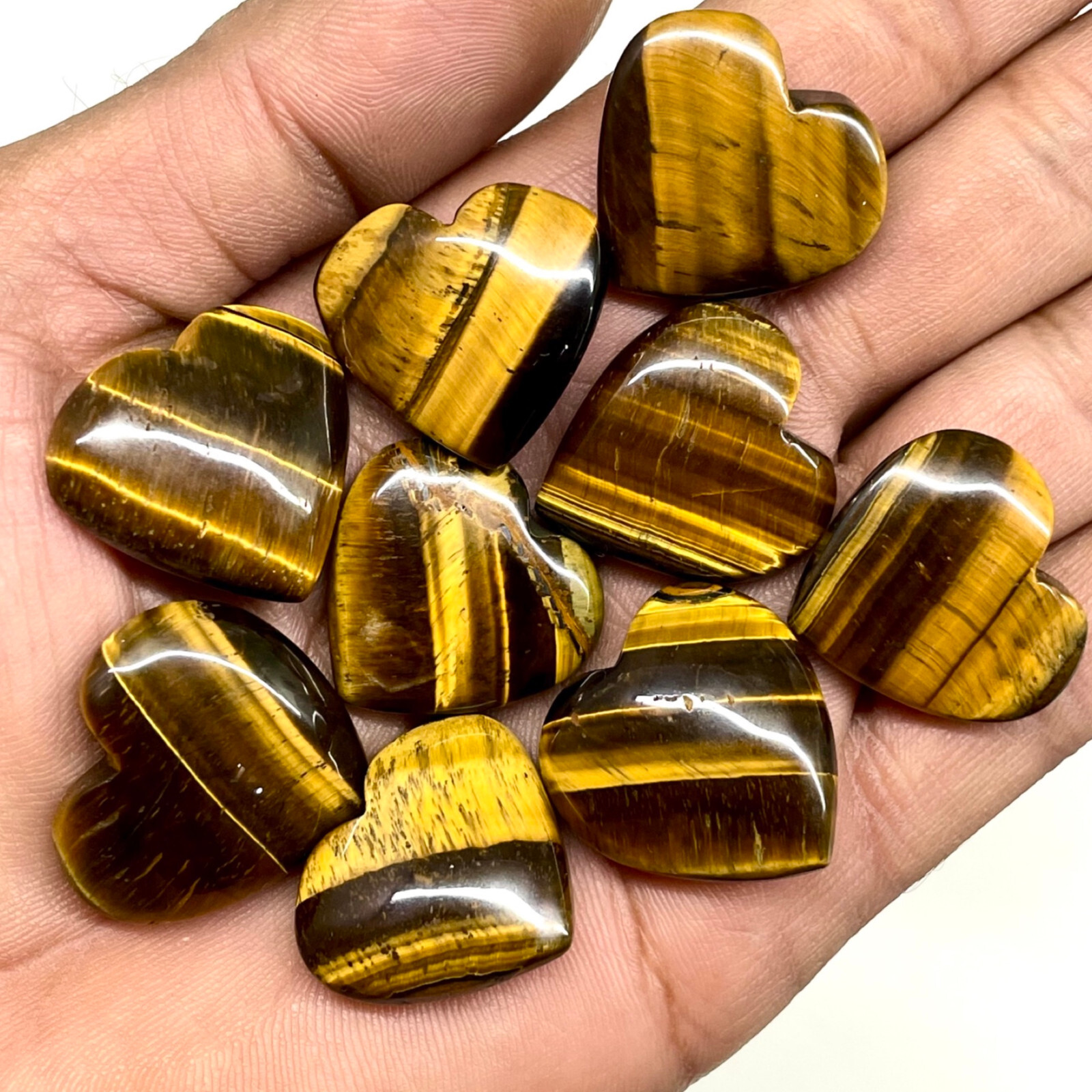 9 Pcs Natural Tiger Eye 22-25mm Huge Heart Shape Pendant Size Gemstones Lot