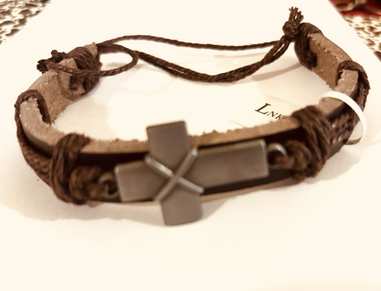 Fashion Faux Leather Cross Bracelet Religious Christian Adjustable. NEW with Tag