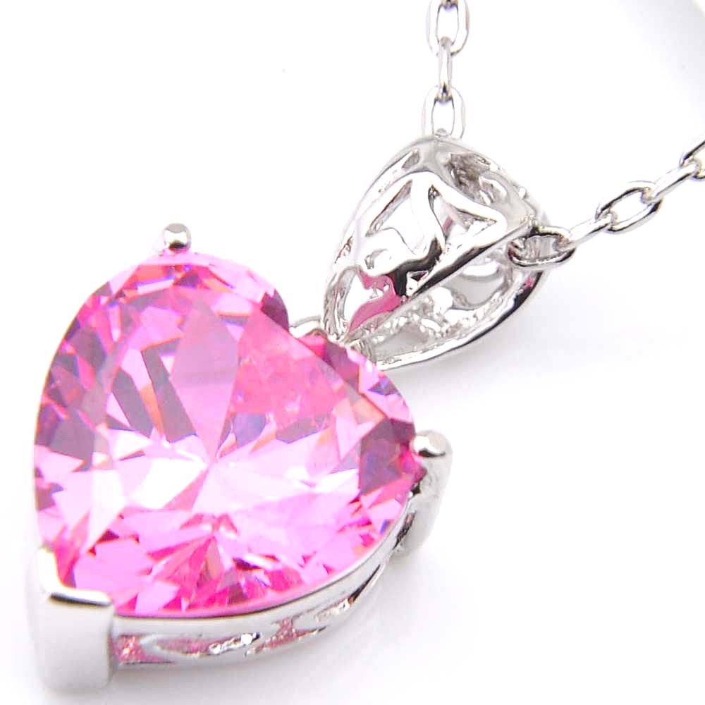 Heart-shaped Natural Pink Topaz Gemstone Silver Lady Necklace Pendant With Chain