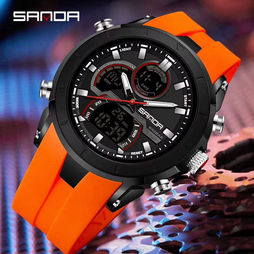 SANDA 6279 Hot Sale Digital Watch for Man Dual Display Large Dial Auto Date Lumi