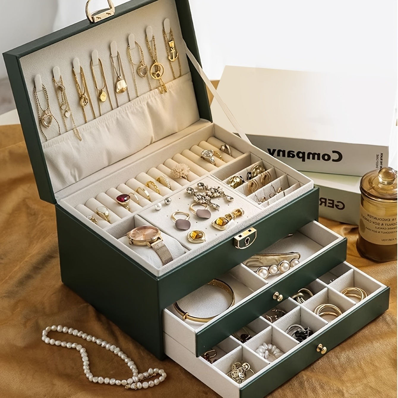 Jewelry Box Organizer 2/3 Tier PU Leather Display Case Large Gift Watch Storage