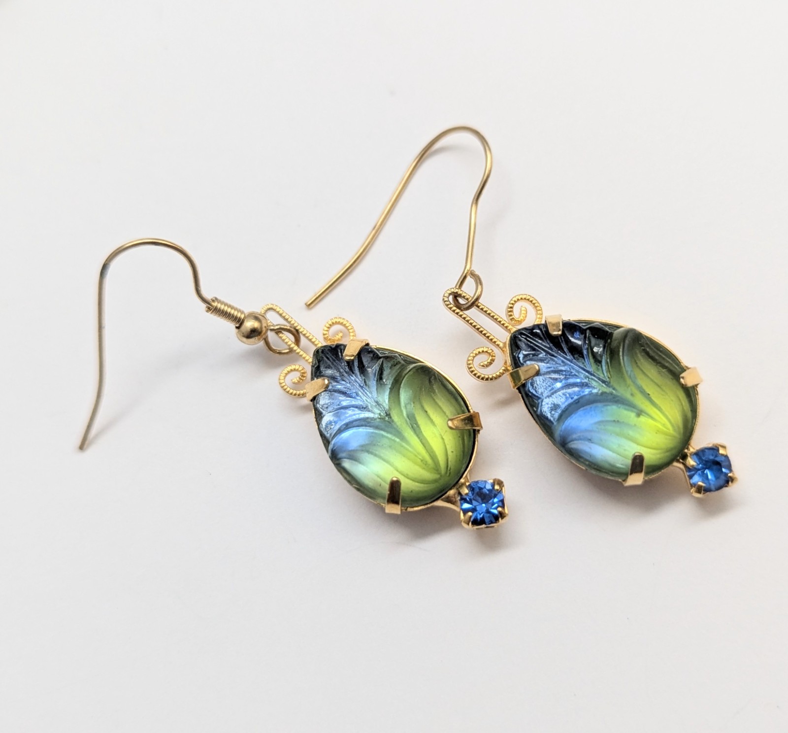 Vtg Juliana Style Molded Green Blue Givre Glass Rhinestone Costume Jewelry Set
