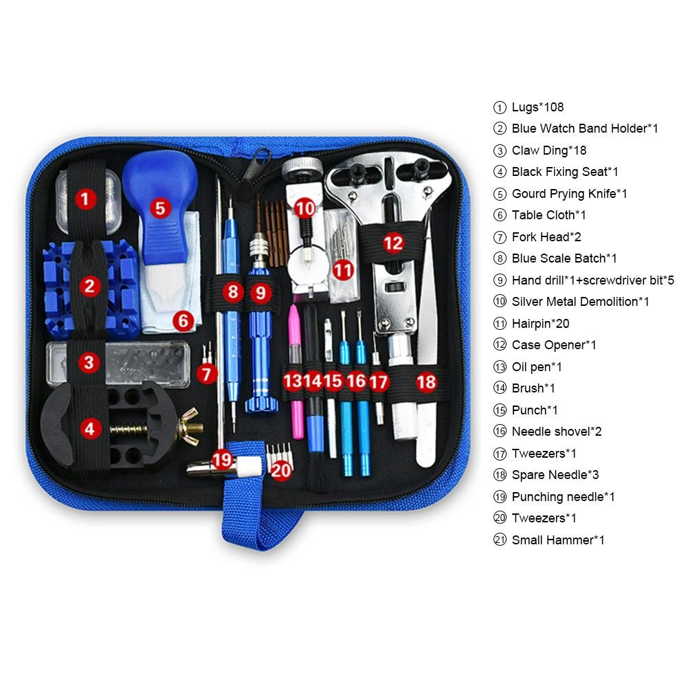 212pcs Watch Repair Tool Kit Pry Knife Opener Screwdriver Pin Hammer Set Pro
