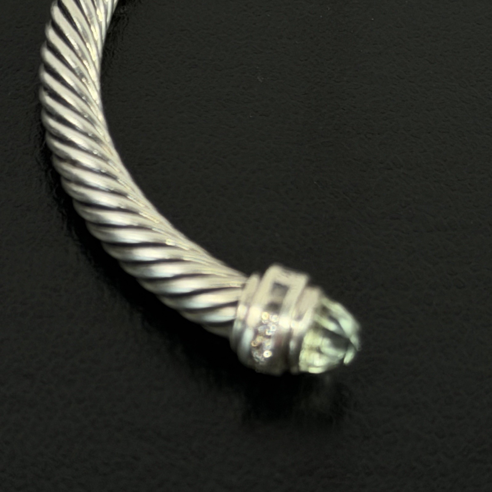 David Yurman Sterling Silver Prasiolite & Diamond Cable Cuff Bracelet 5 mm 6.5″