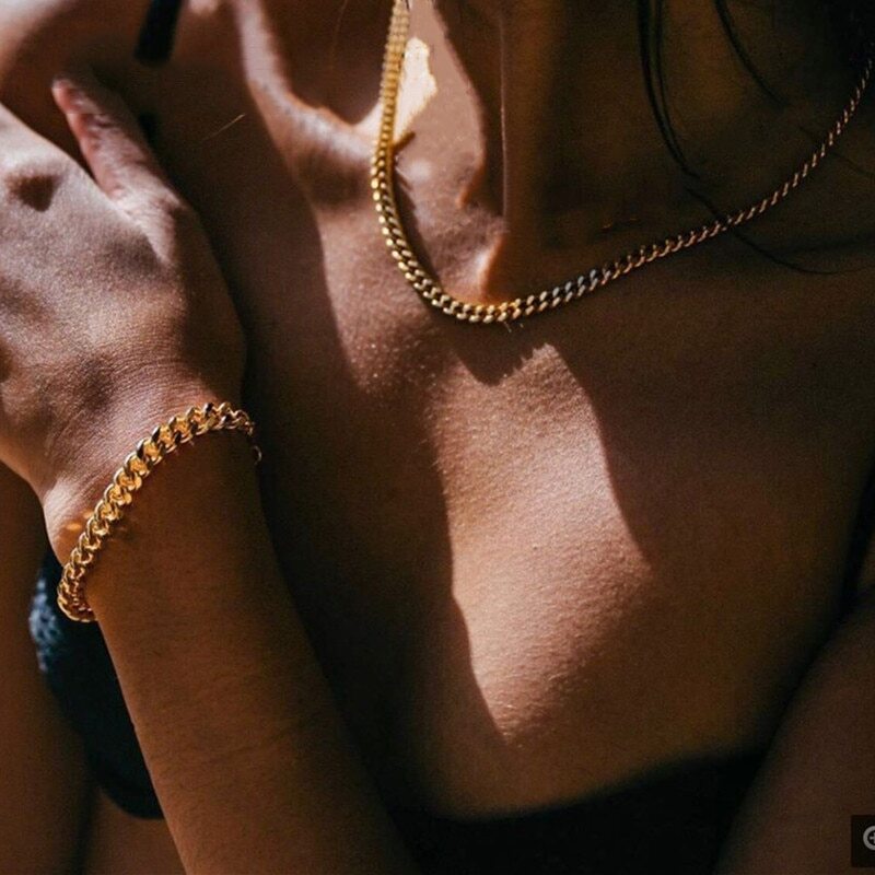 Cuban Chain Necklace Basic Stainless Steel Link Chain Chokers Vintage Colla