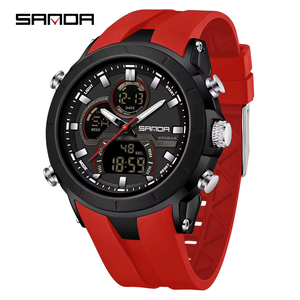 SANDA 6279 Hot Sale Digital Watch for Man Dual Display Large Dial Auto Date Lumi