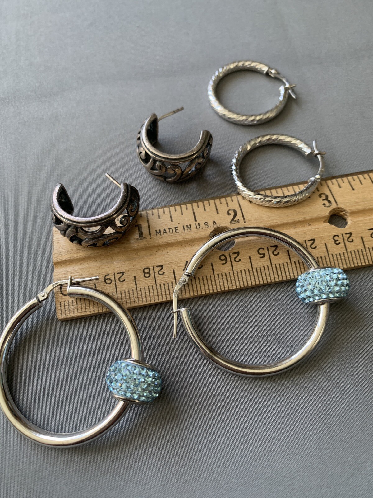 Sterling 925 Hoop Earrings LOT MA Italy 20.1 Grams Scrap or Wear up to 1.5 Inch