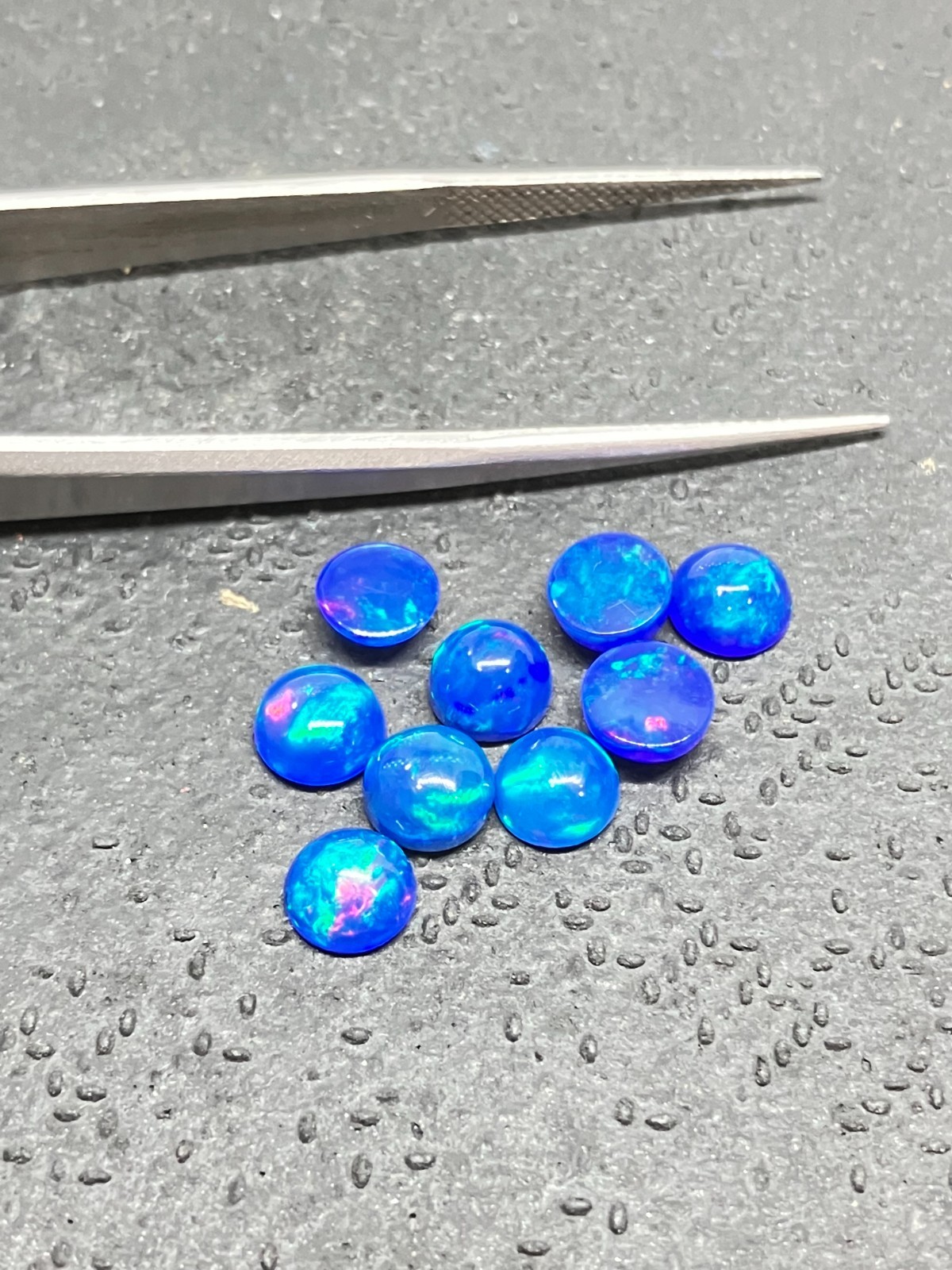 Natural Ethiopian Blue Opal Fire Round Flat Back AAA Loose Gemstone For Jewelry