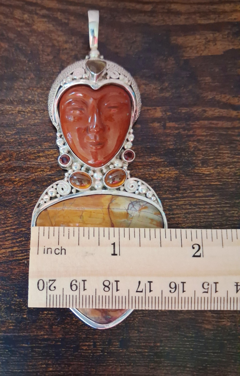 Sajen 50g Red Creek Jasper & Multi Gemstone Bali Goddess Sterling Silver Pendant