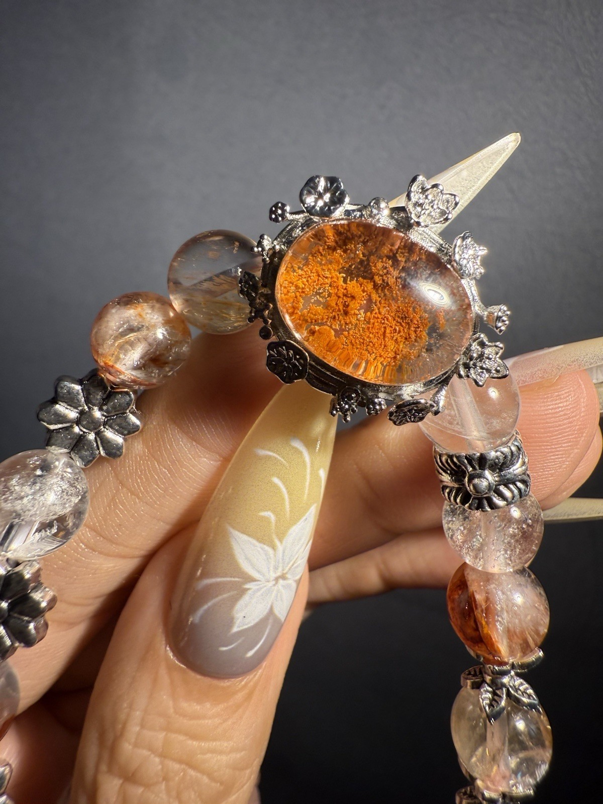 9.2mm High Grade Natural Fire Hematoid Crystal/ Phantom Crystal Charm Bracelet