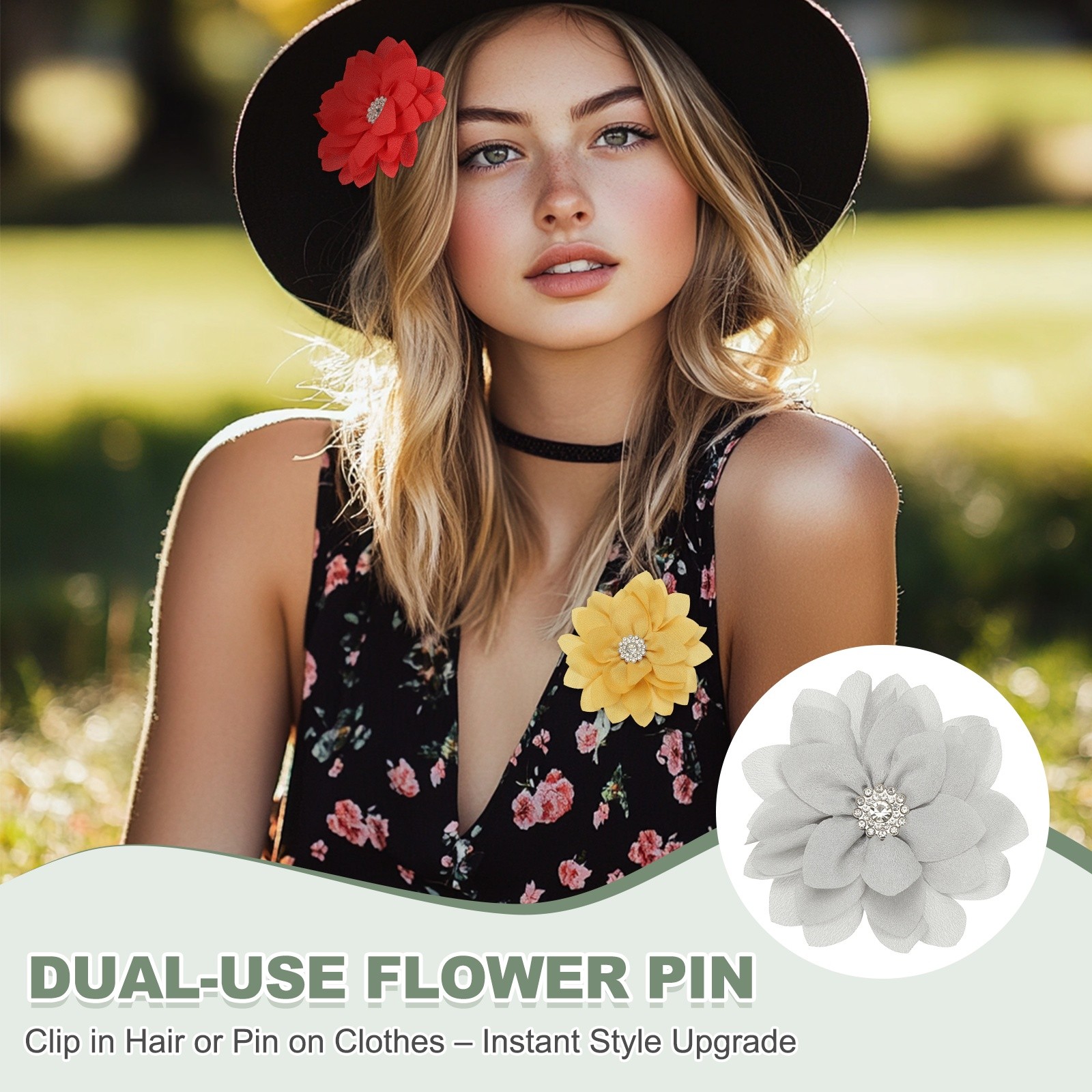 Flower Brooch Pin, Hair Flower Clips Floral Brooch for Women Clothes Gray