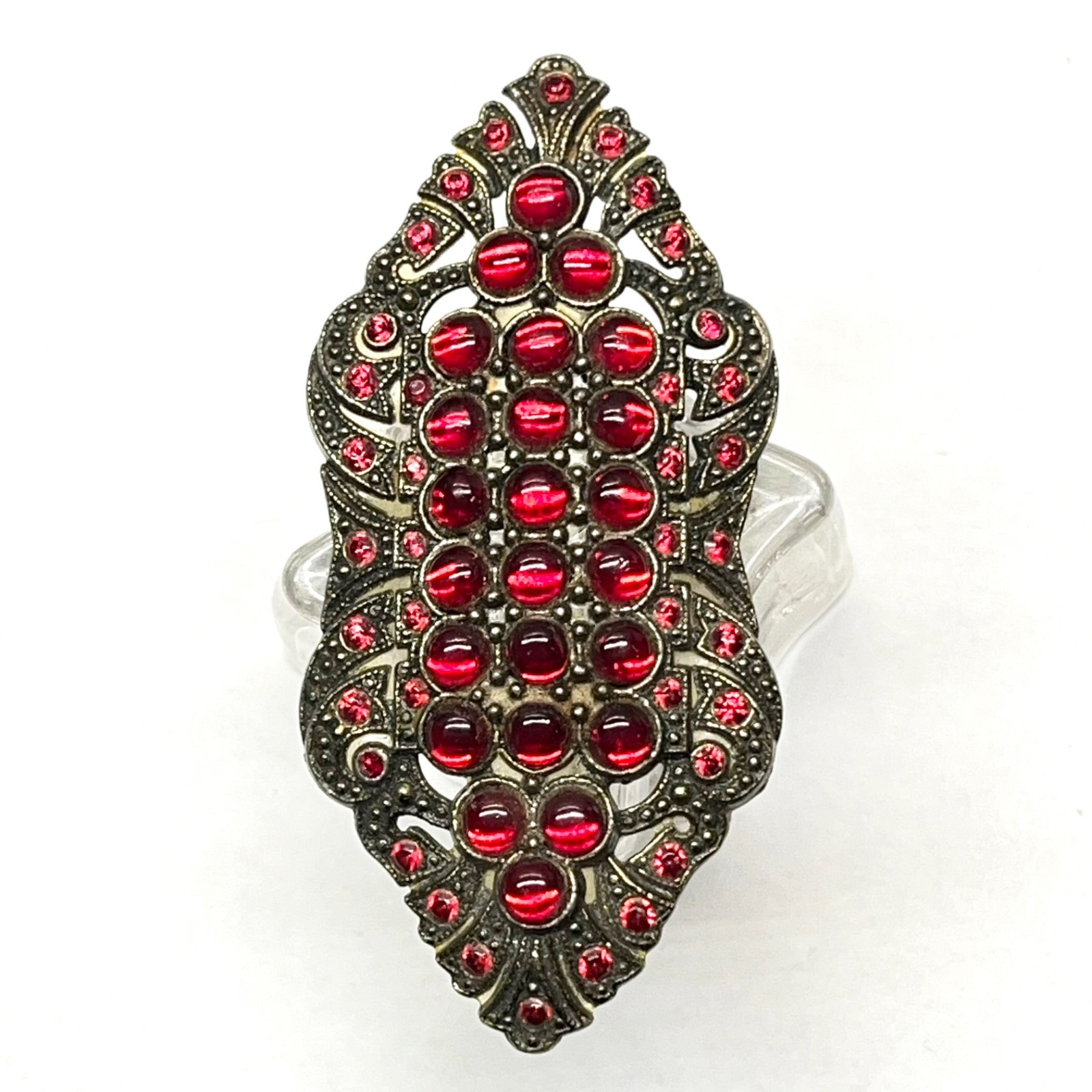Antique VTG 1930s Art Deco Czech Bohemian Glass Pomegranate Red Cabochon Brooch