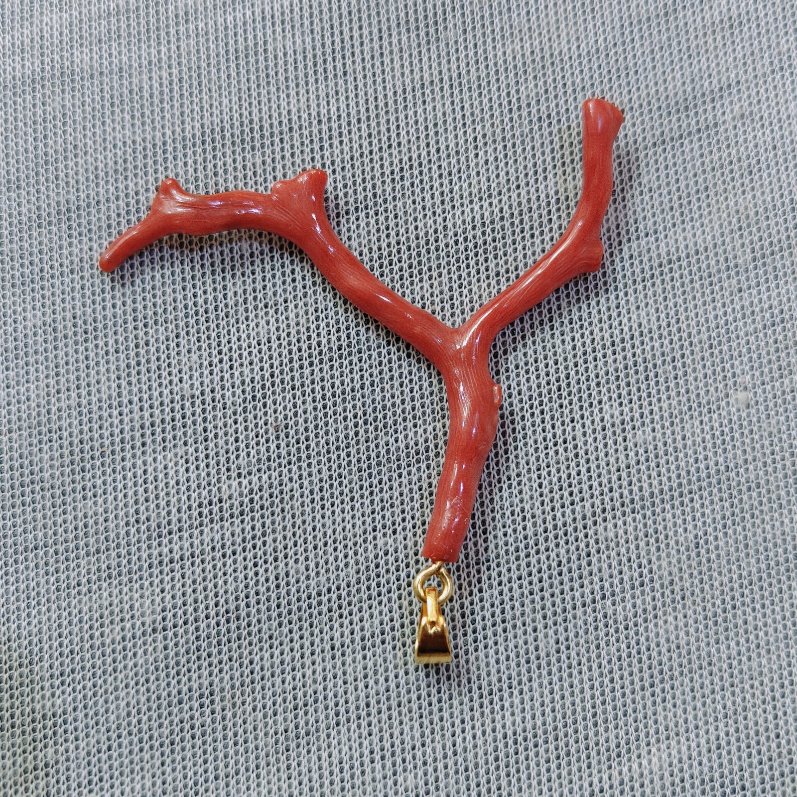 Natural Italian Red Coral Branch Brass Pendant Boho Ocean Gemstone Jewelry