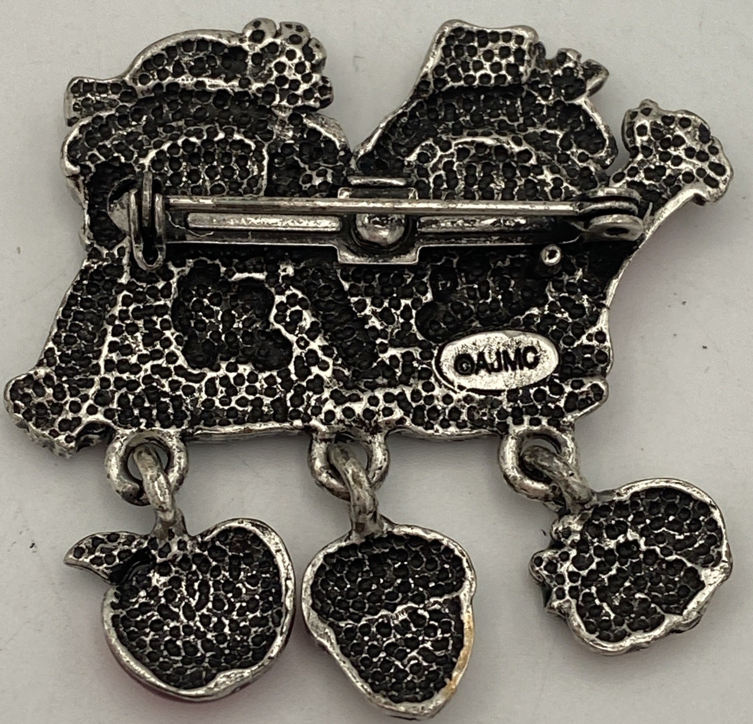 Signed AJMC Brooch Pin Autumn Fall Scarecrow / Pumpkin Dangles